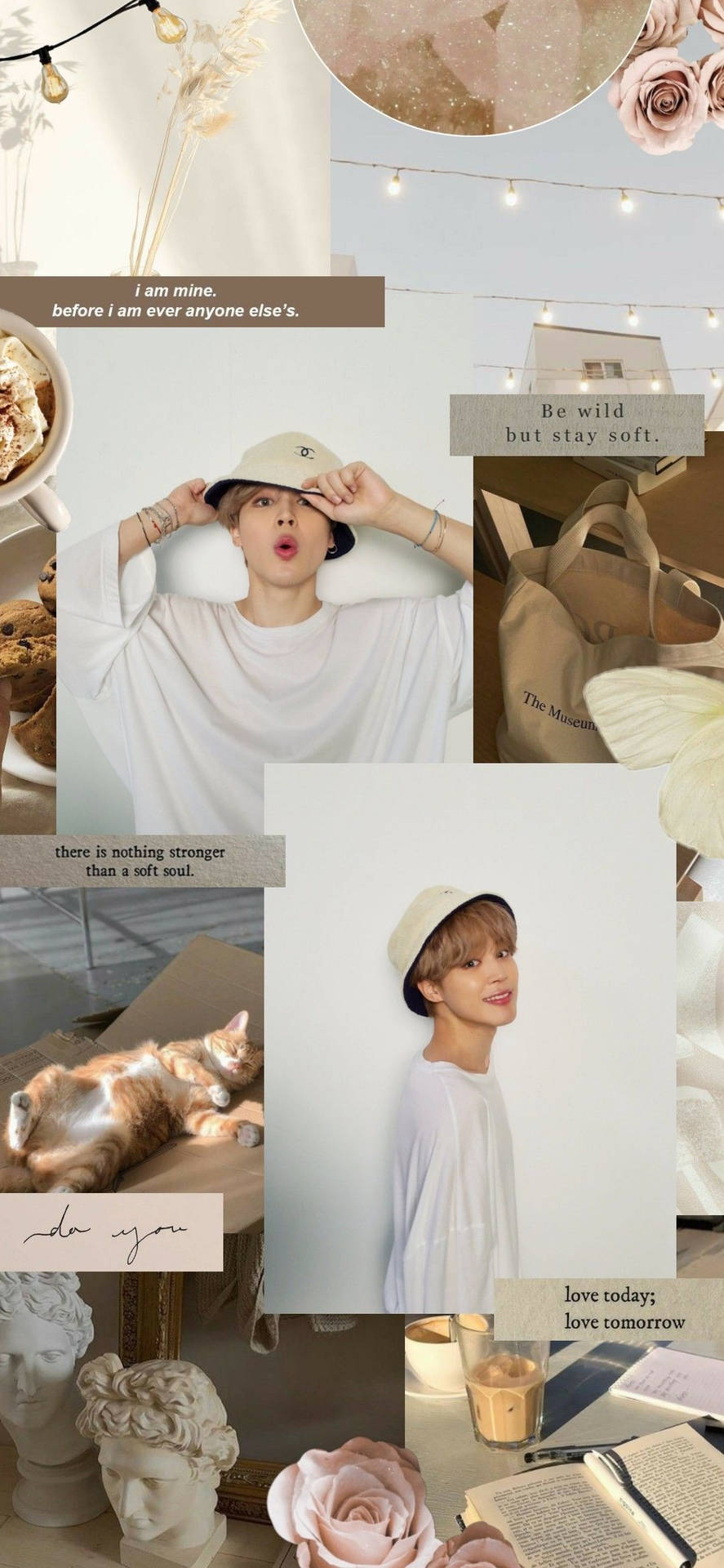 Beige Aesthetic Bts Jimin Collage Background