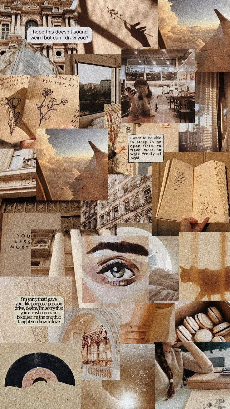 Beige Aesthetic Collage Of Books Background