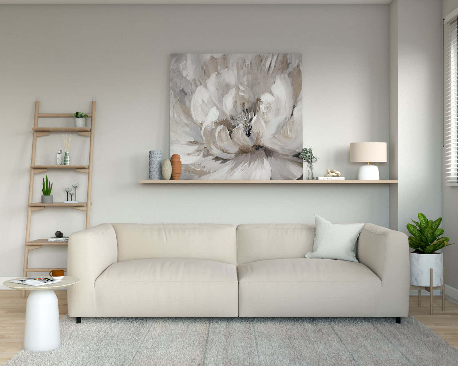 Beige Couch In White Room Background