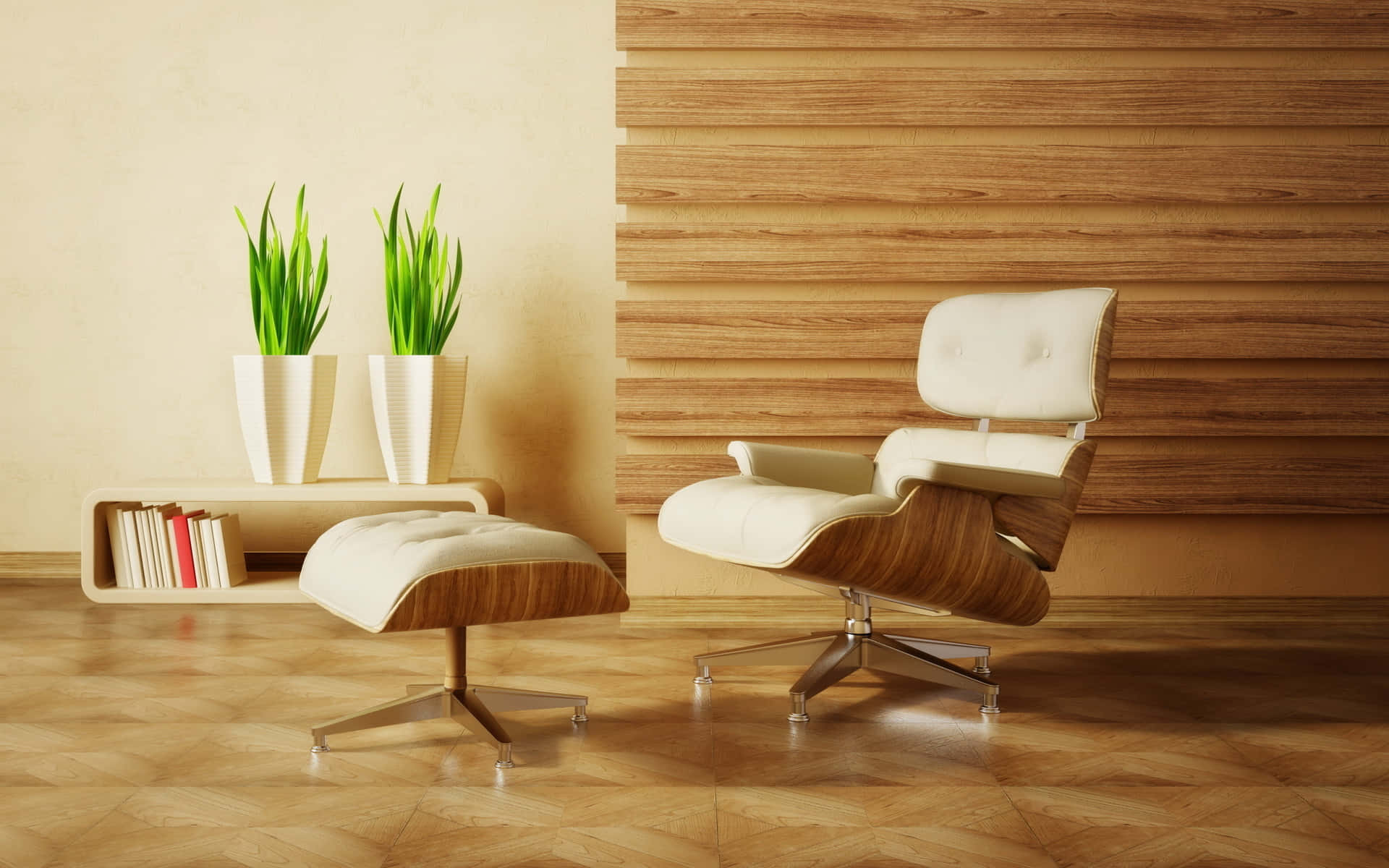 Beige Lounge Chair On Wooden Interior