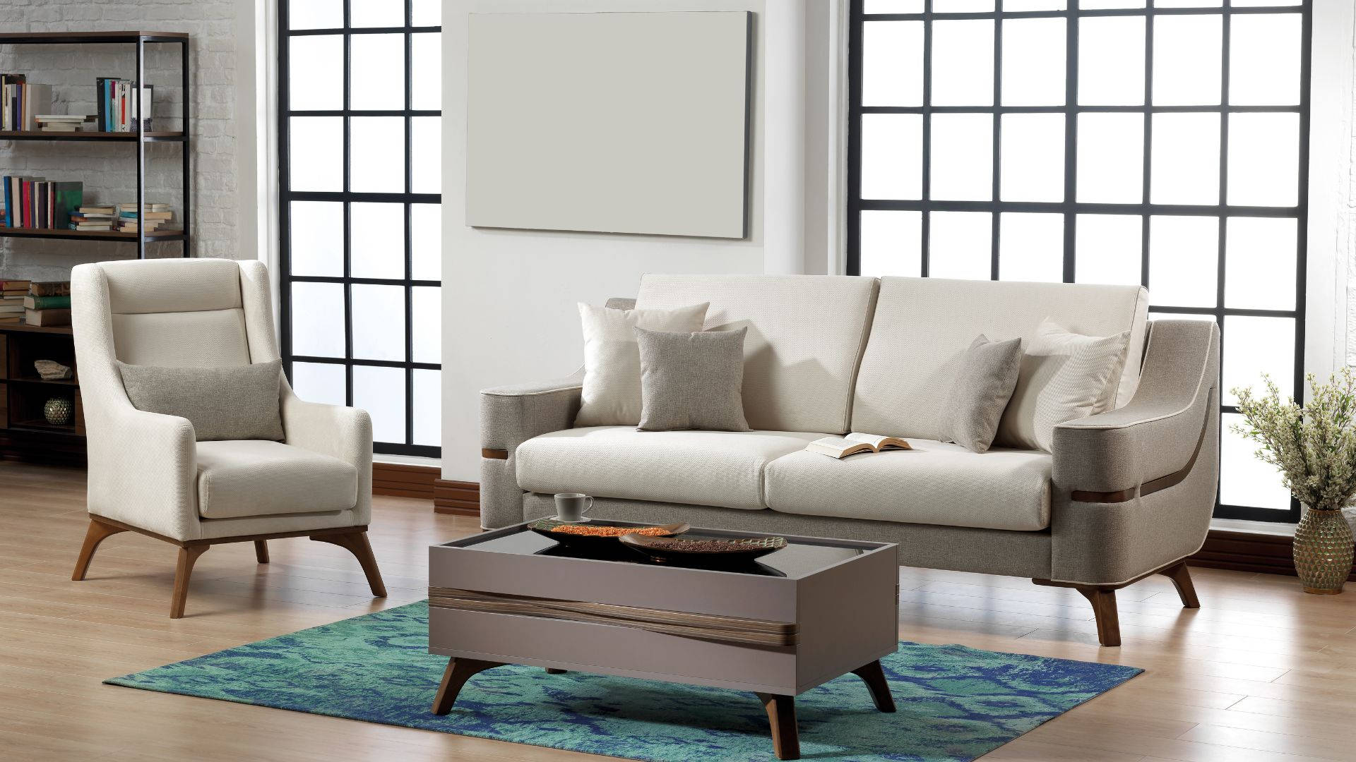 Beige-themed Living Room Furniture Background