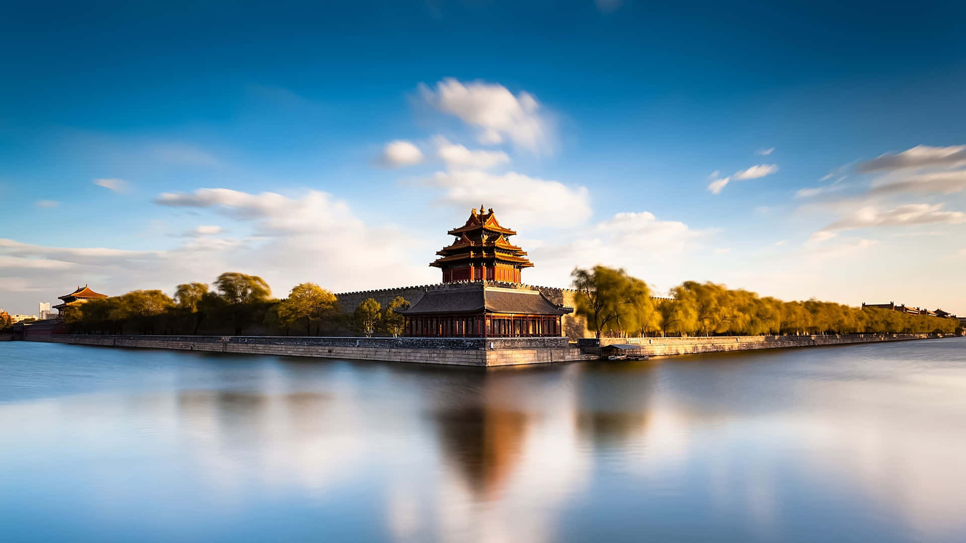 Beijing Forbidden City Corner Tower Reflection Background