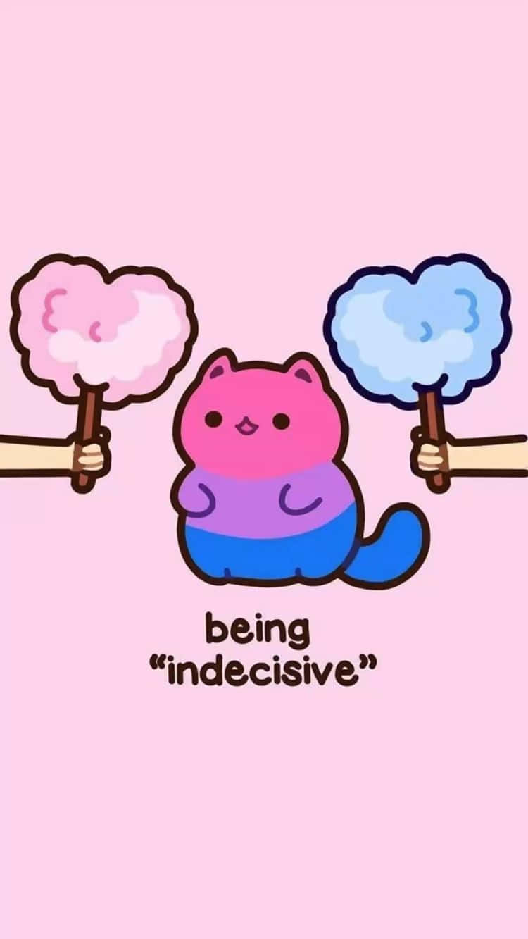 Being Indescisive - A Pink Cat Holding A Pink Candy