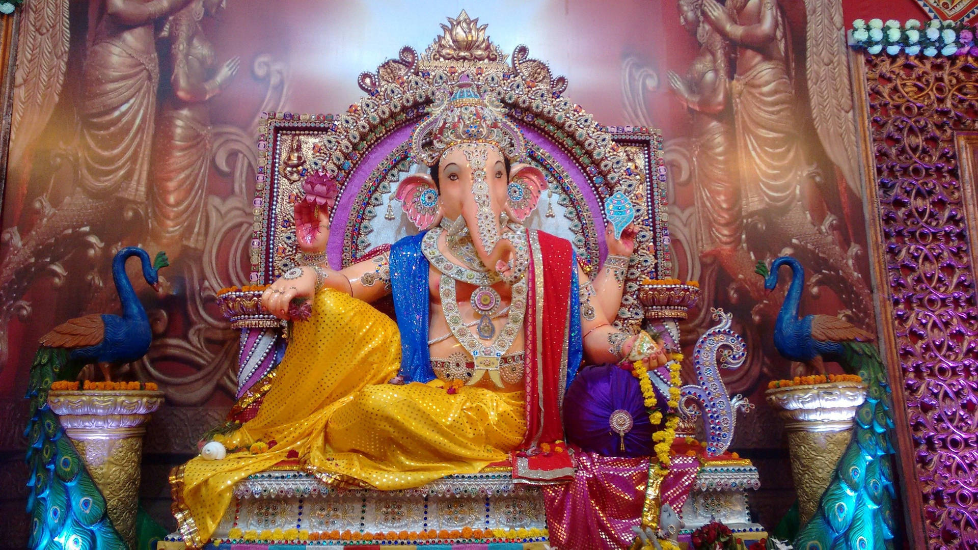 Bejeweled God Ganesh Statue Background