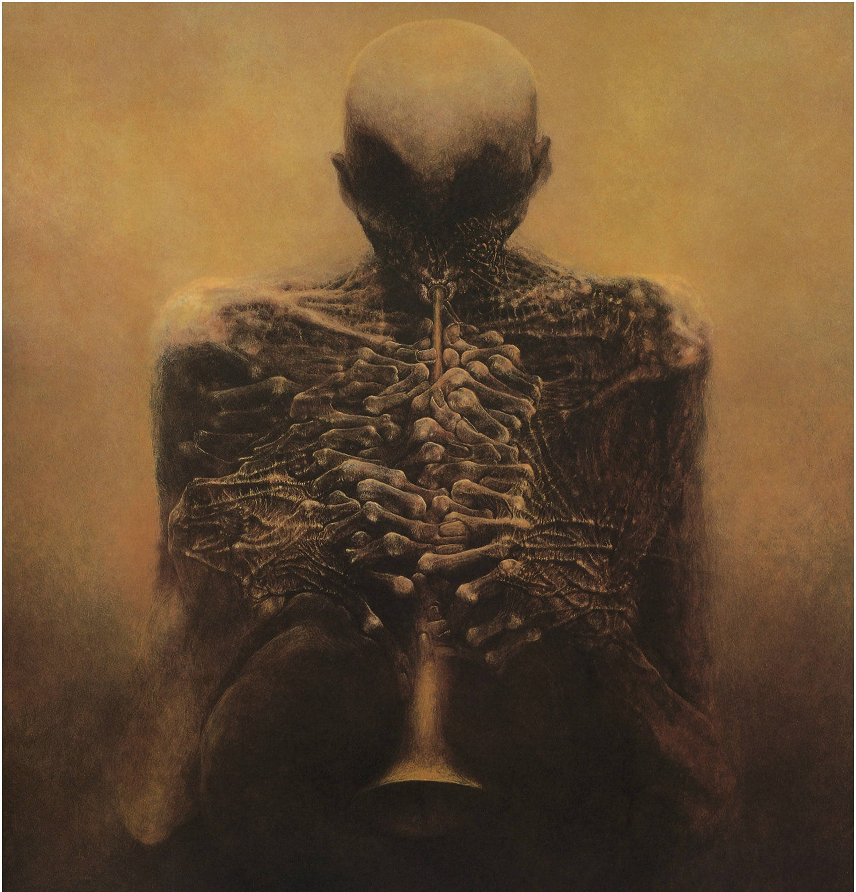 Beksinski Horn Player Skeleton Aesthetic Background