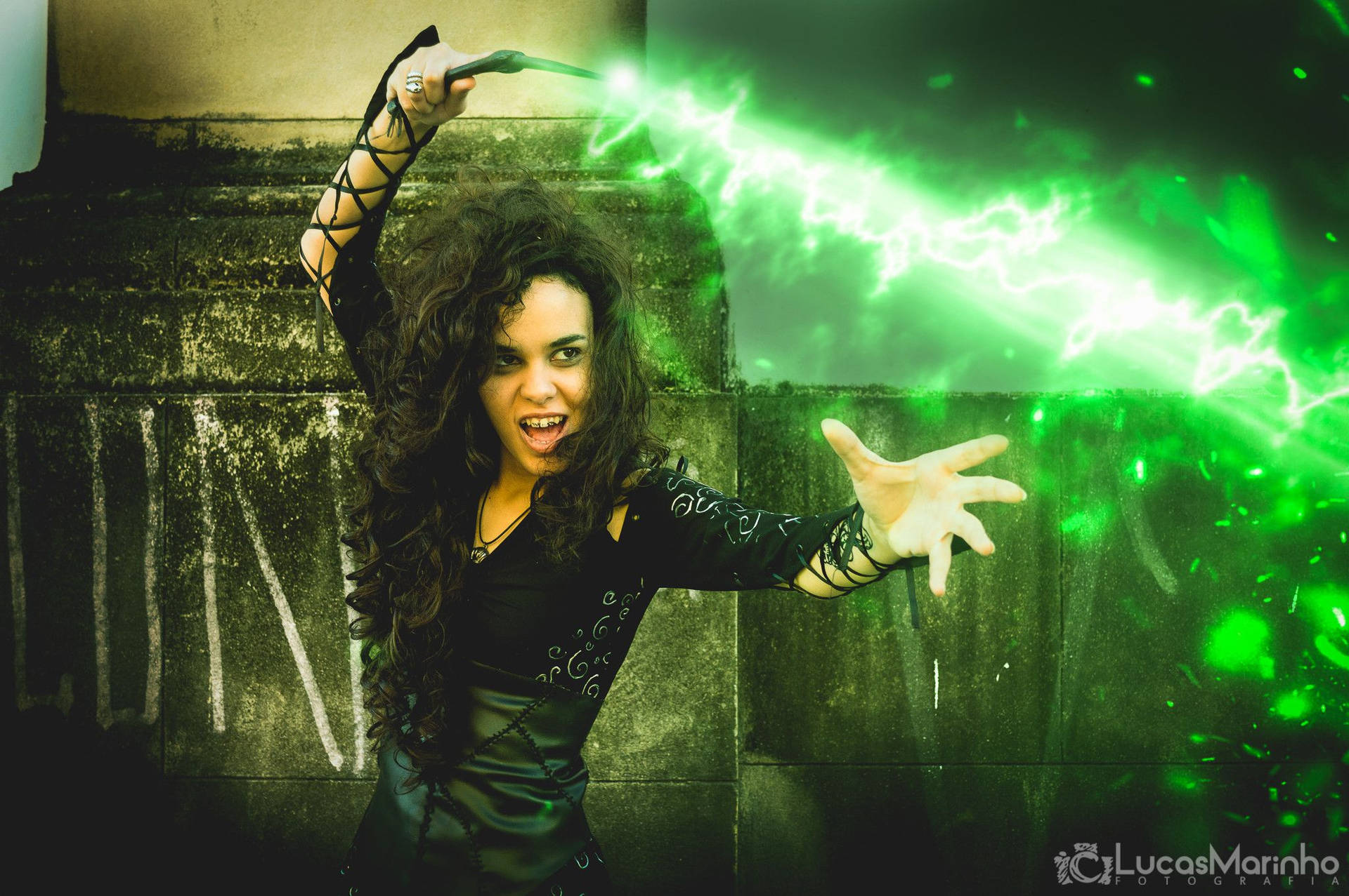 Bellatrix Lestrange Casting A Spell Background