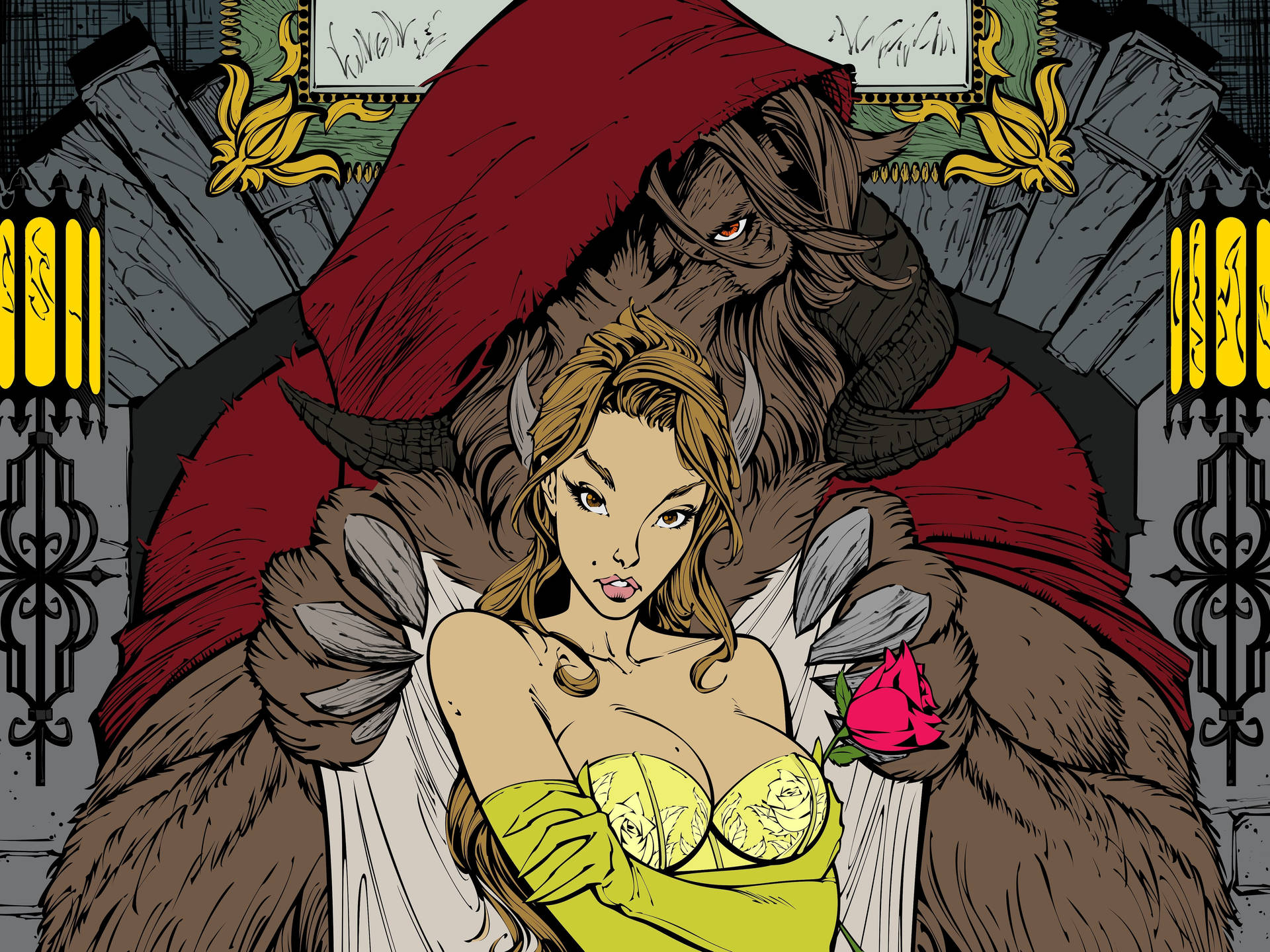 Belle And Beast Comic Art Background