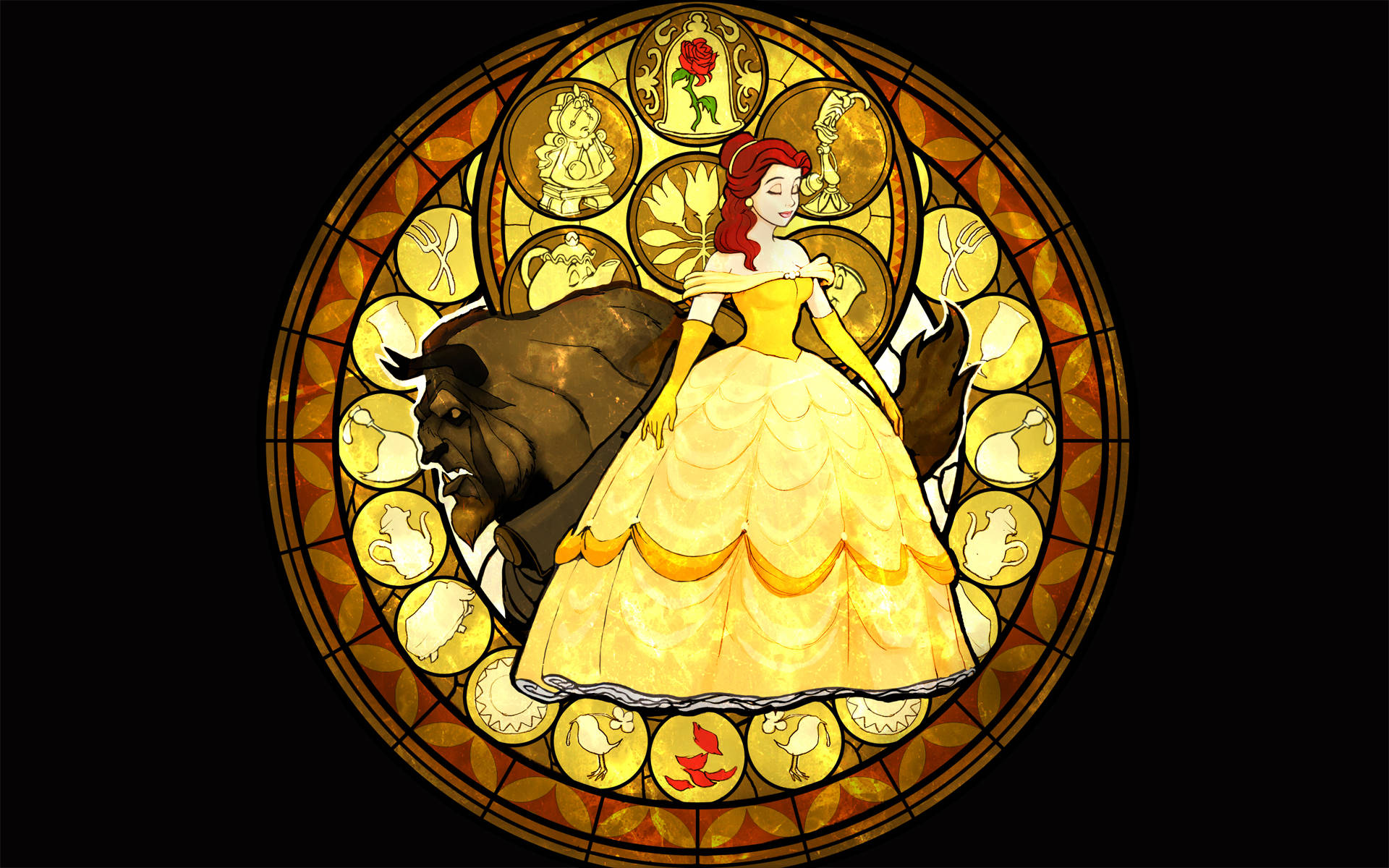 Belle In Stained Glass Background