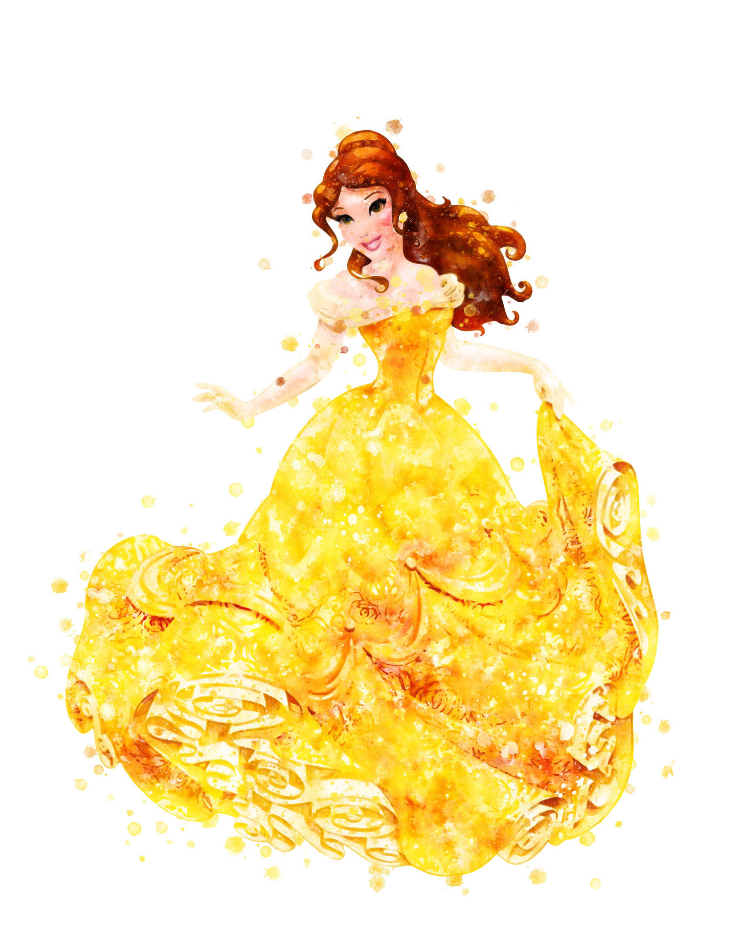 Belle In Yellow Watercolor Background