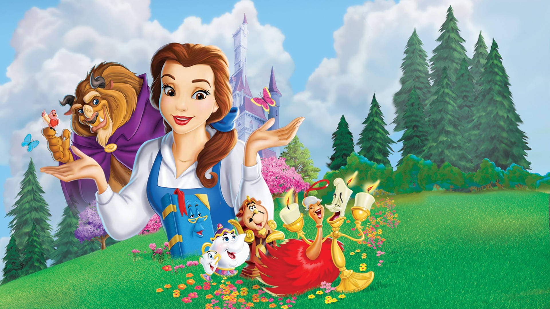 Belle With Disney Friends Background