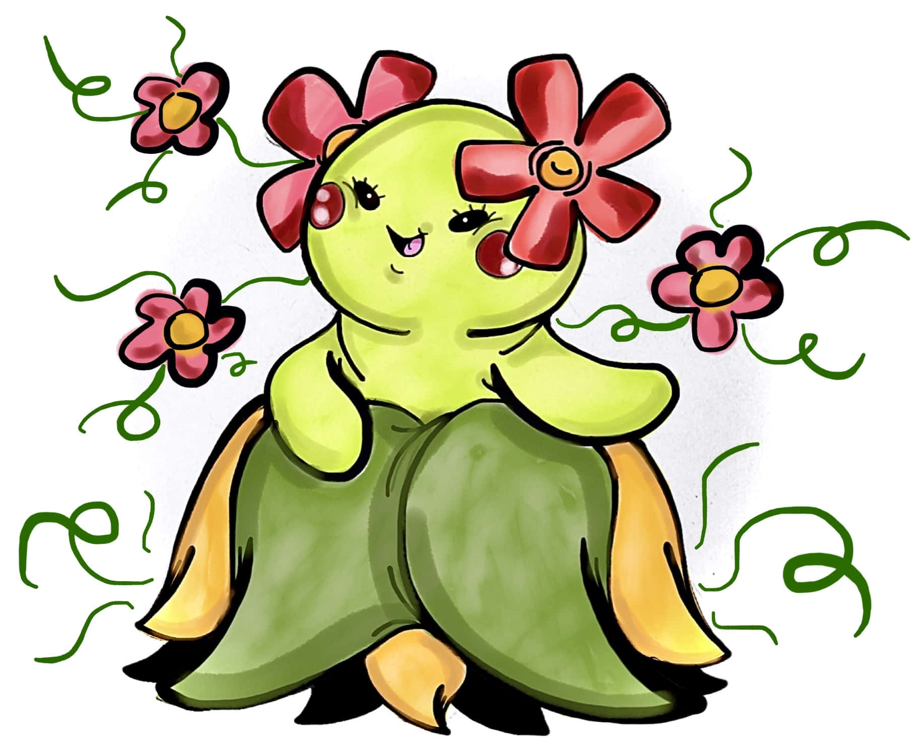 Bellosom With Her Lovely Skirt And Flowers Background