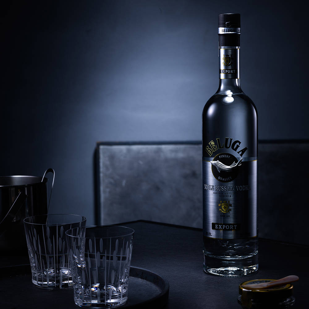 Beluga Vodka Bottle In The Dark Background