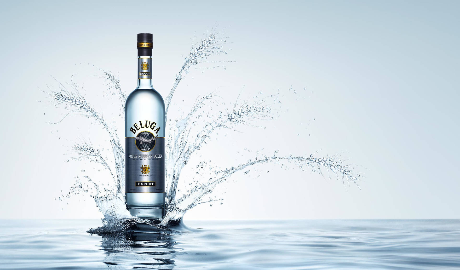 Beluga Vodka Splashing On Clear Water Background