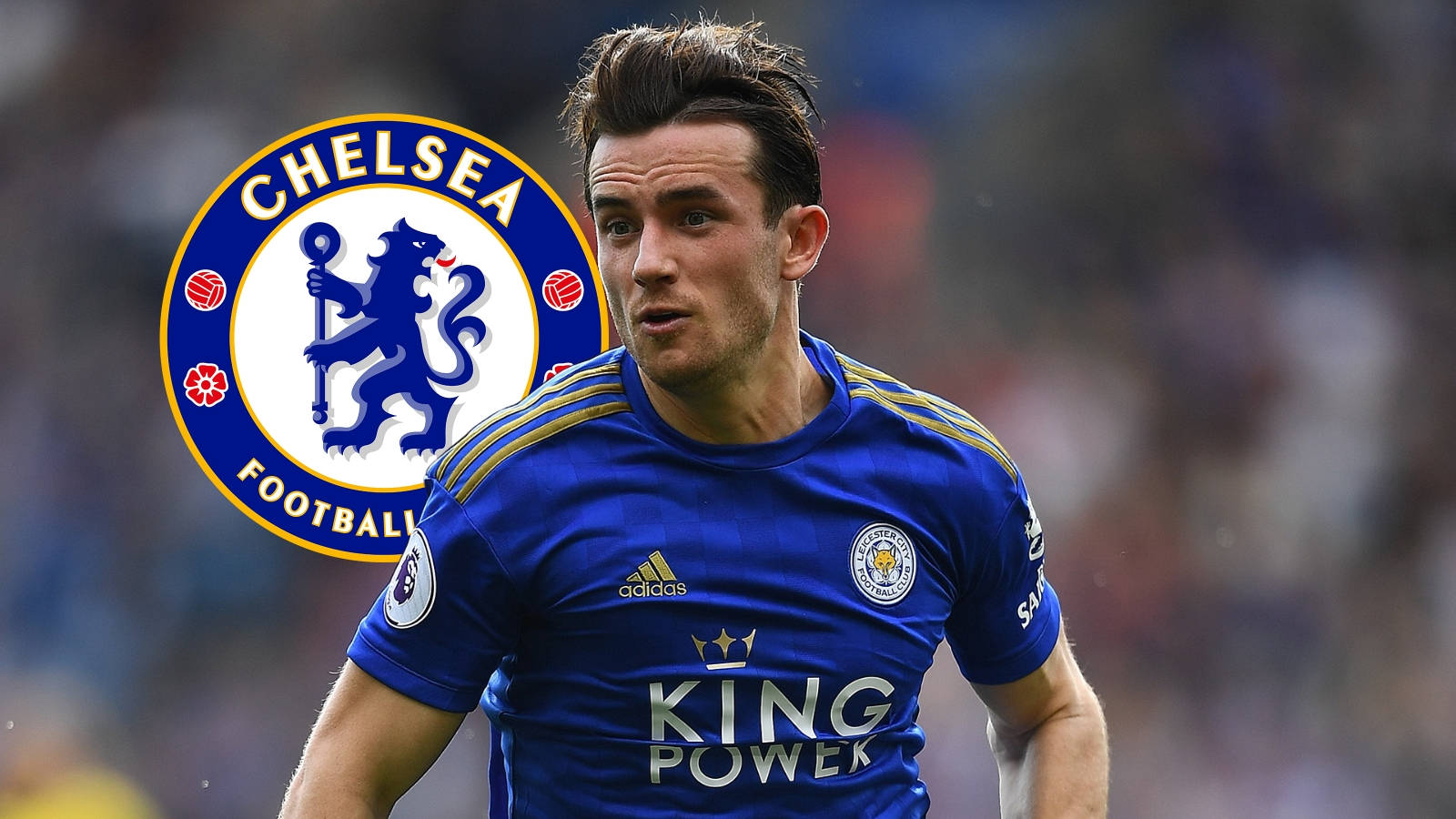 Ben Chilwell With Chelsea Football Logo Background