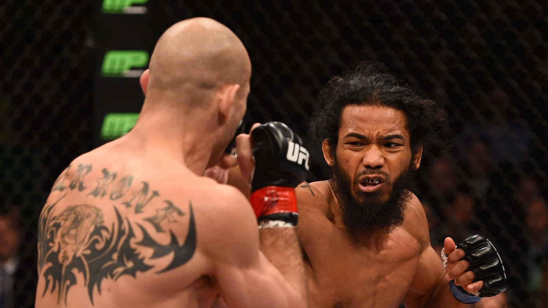Ben Henderson In An Intense Fight With Brandon Thatch Background