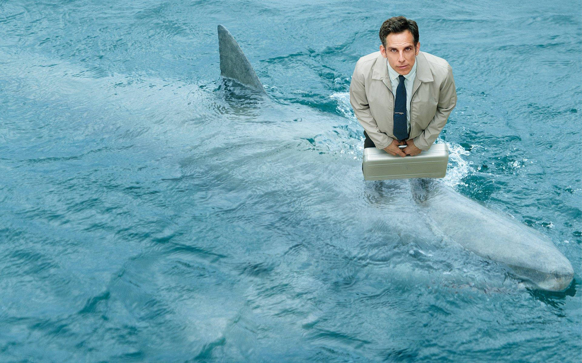 Ben Stiller On A Shark Background