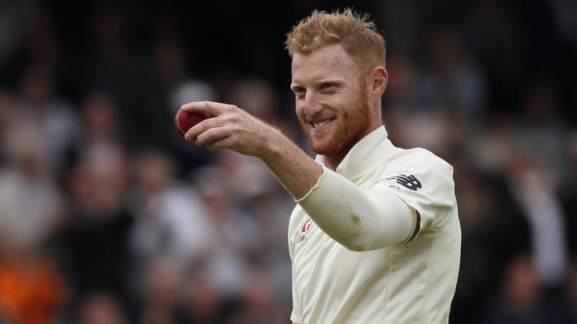 Ben Stokes With Red Cricket Ball Background