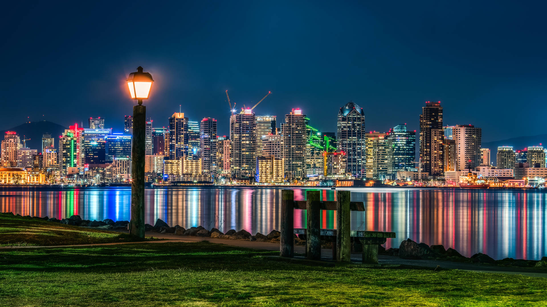 Bench Overlooking San Diego Skyline Background