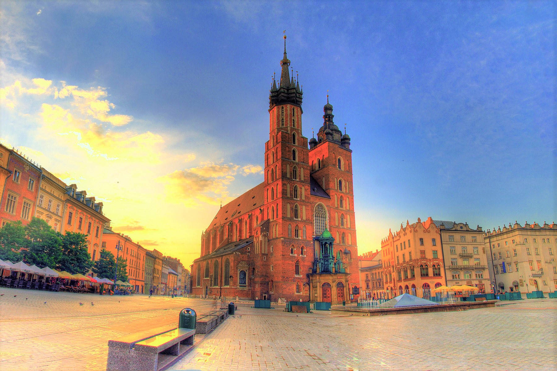 Benches In The Center Of Krakow Main Square, Poland Background