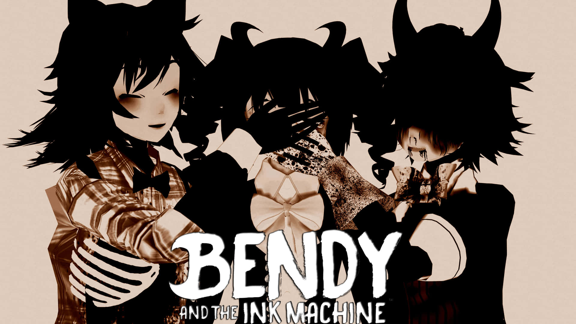 Bendy Posing Next To The Ink Machine Background