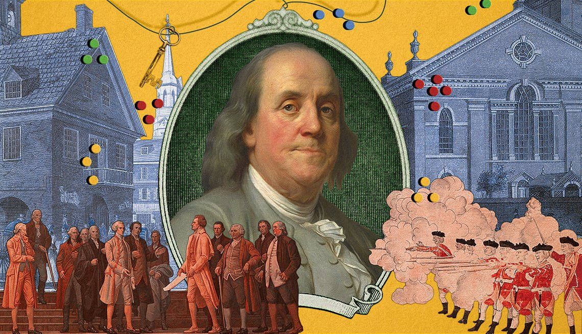 Benjamin Franklin With White Ornate Frame Background