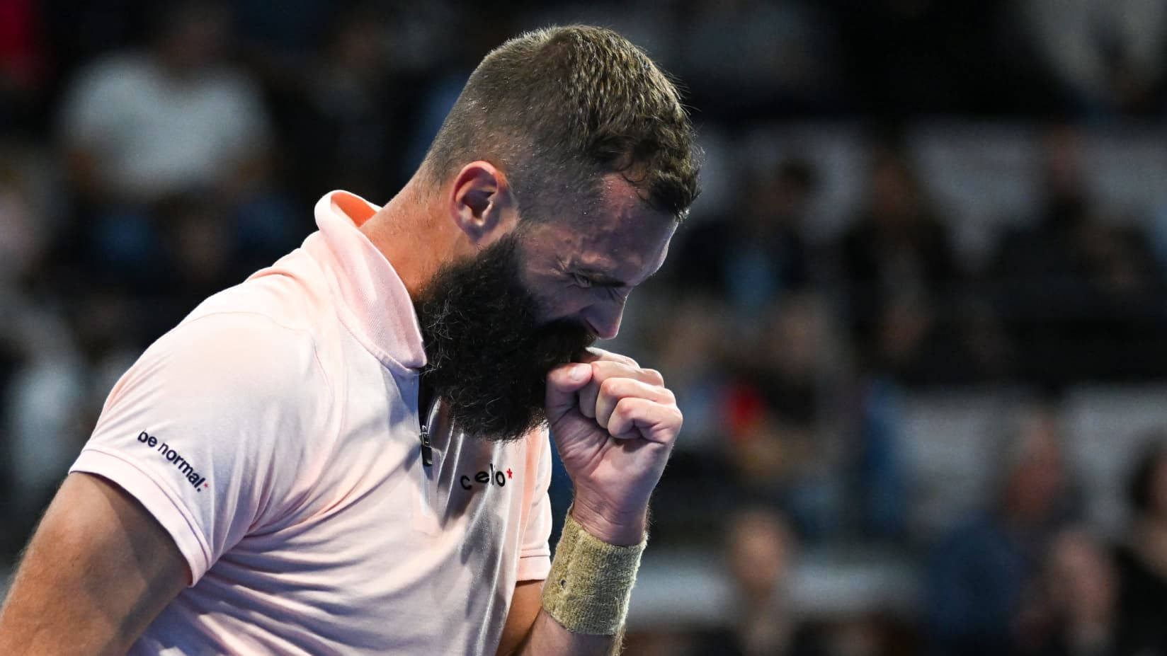 Benoit Paire Looking Down Fist Pump Background