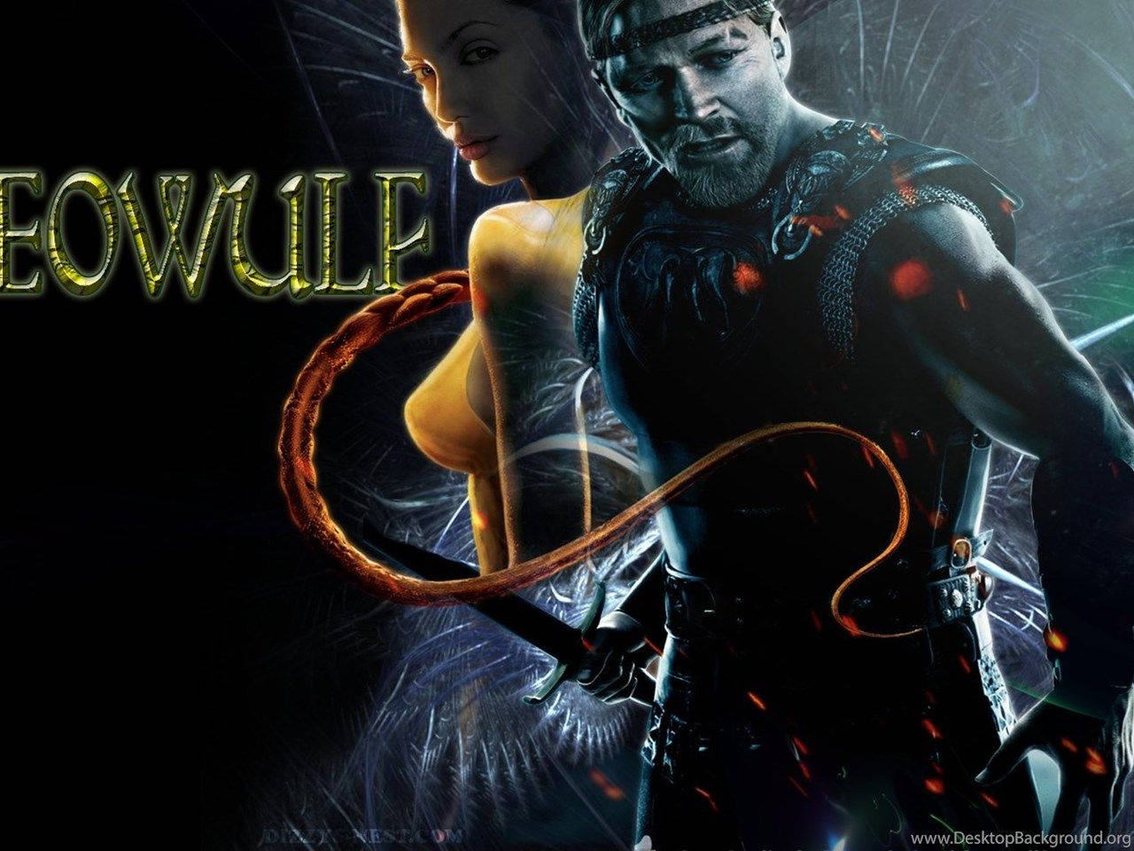 Beowulf And Angelina Jolie Poster Background