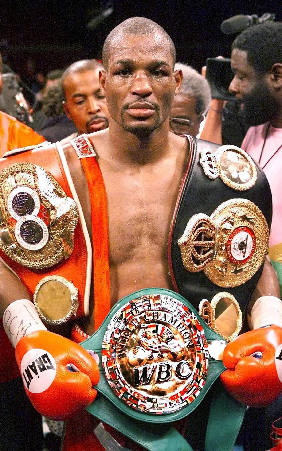 Bernard Hopkins Carrying His Title Belts Background