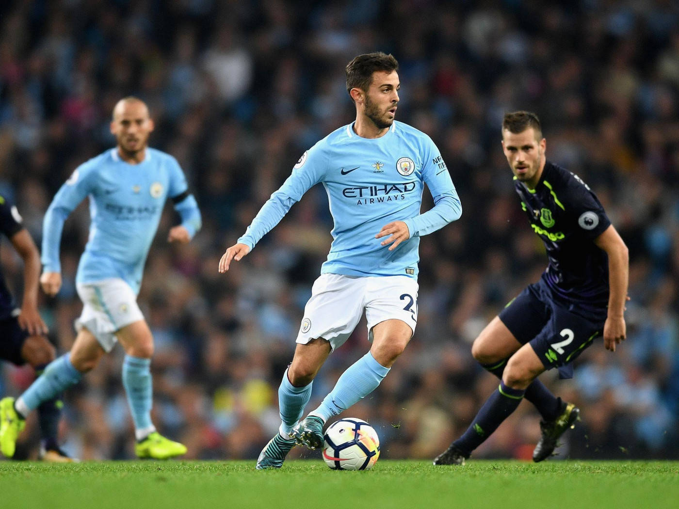 Bernardo Silva In Blue Preparing To Kick Ball Background