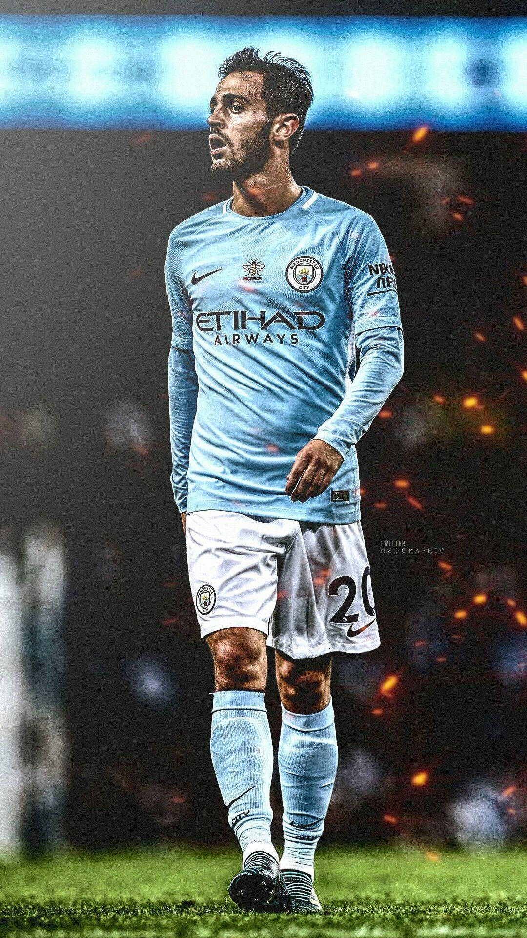 Bernardo Silva In Blue Walking On The Field Background