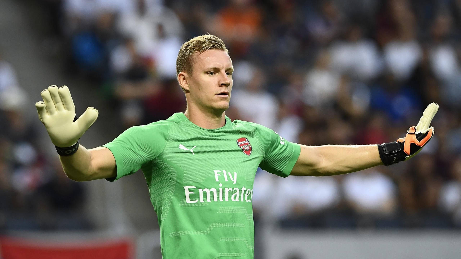 Bernd Leno With Raised Arms