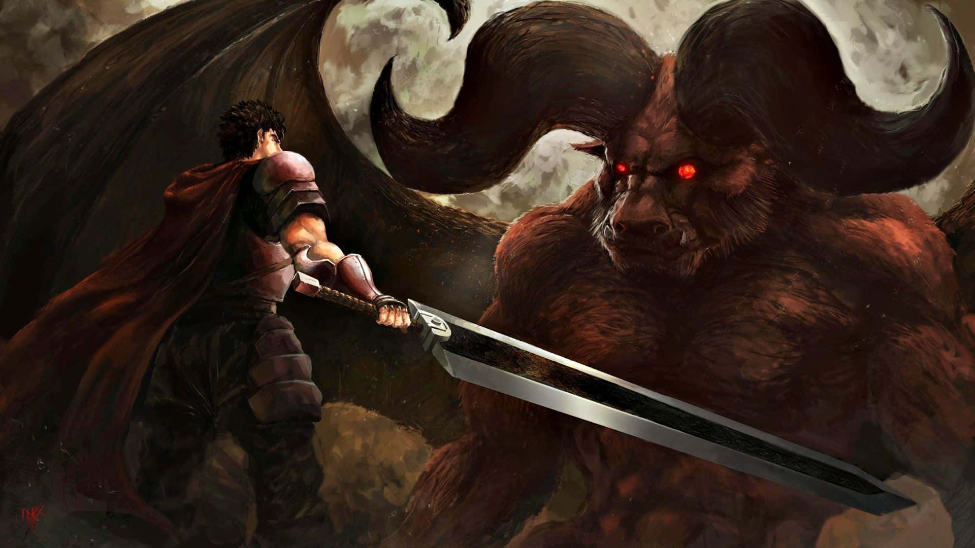 Berserk Armor Guts Facing Nosferatu Zodd Background