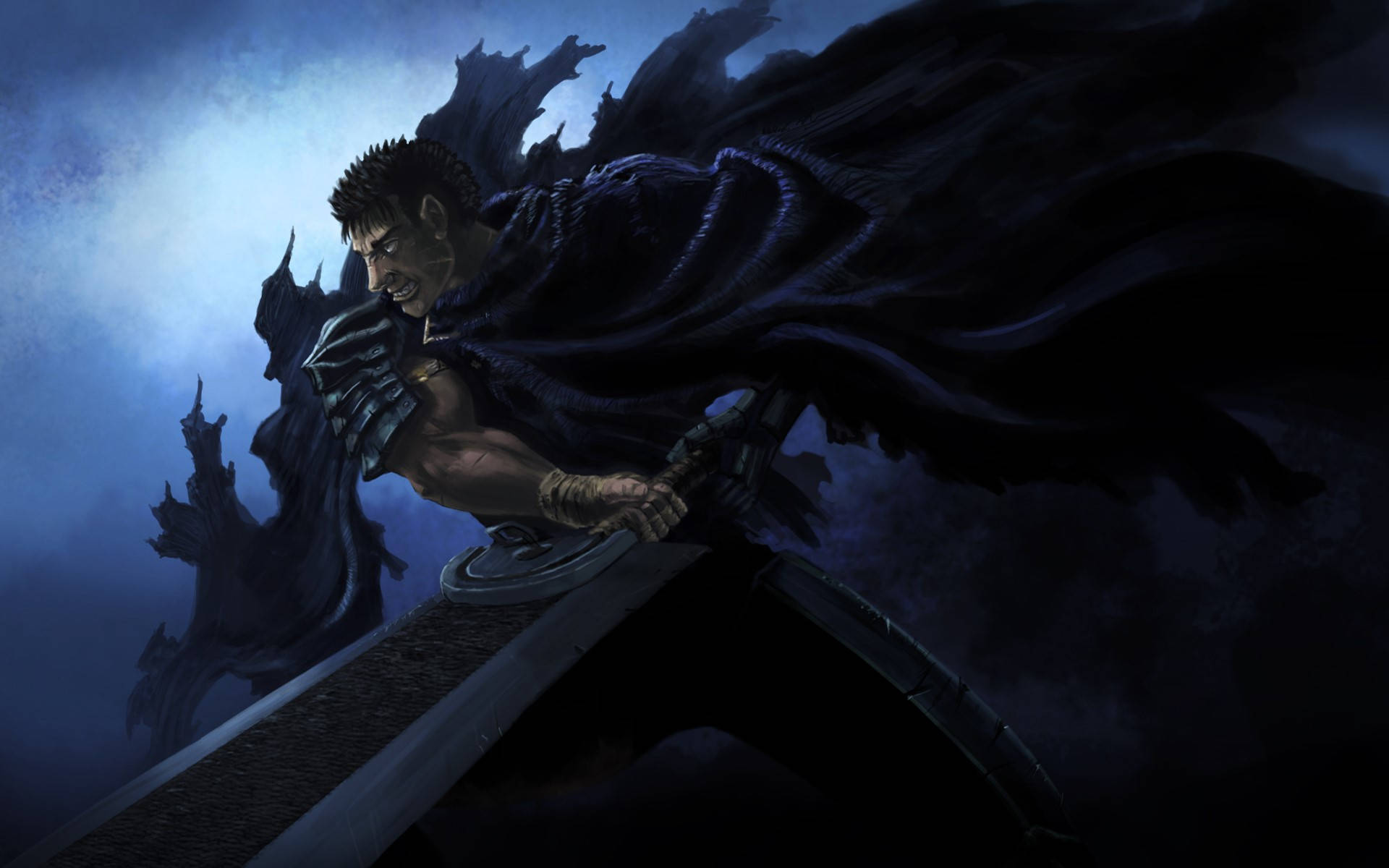 Berserk Guts Wielding A Sword Background