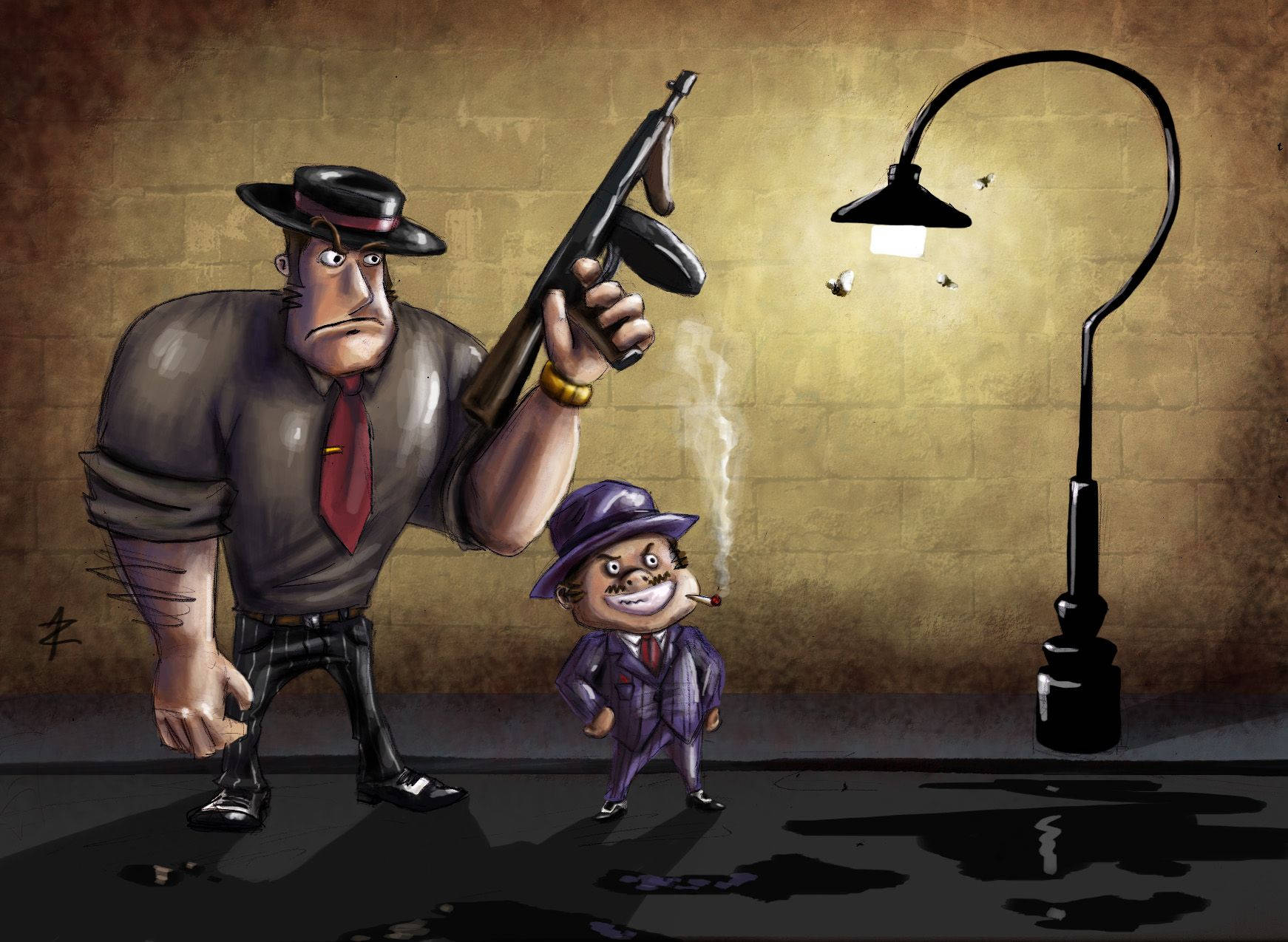 Beside Street Light Gangster Cartoon