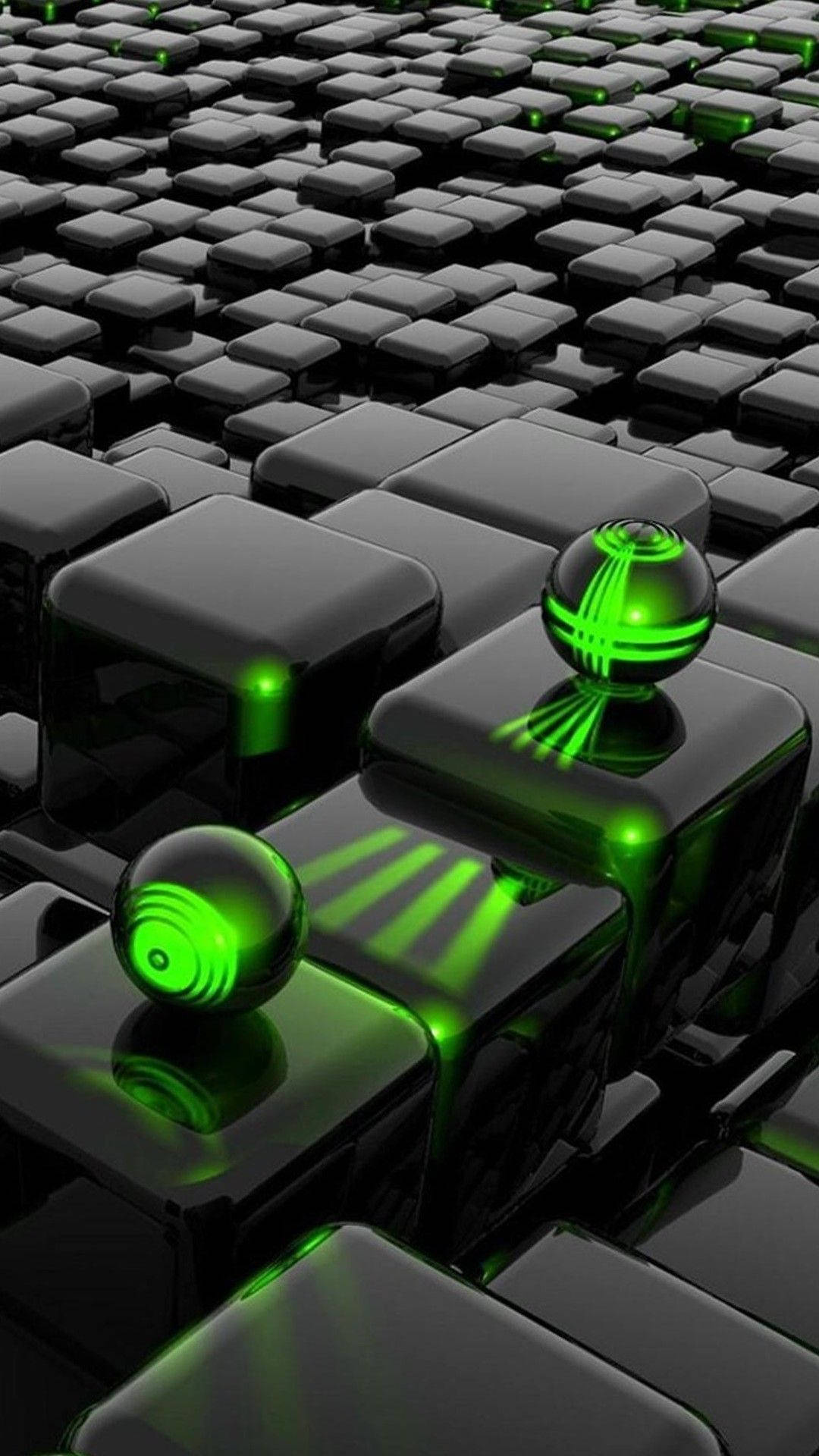 Best 3d Hd Green And Black Balls Background