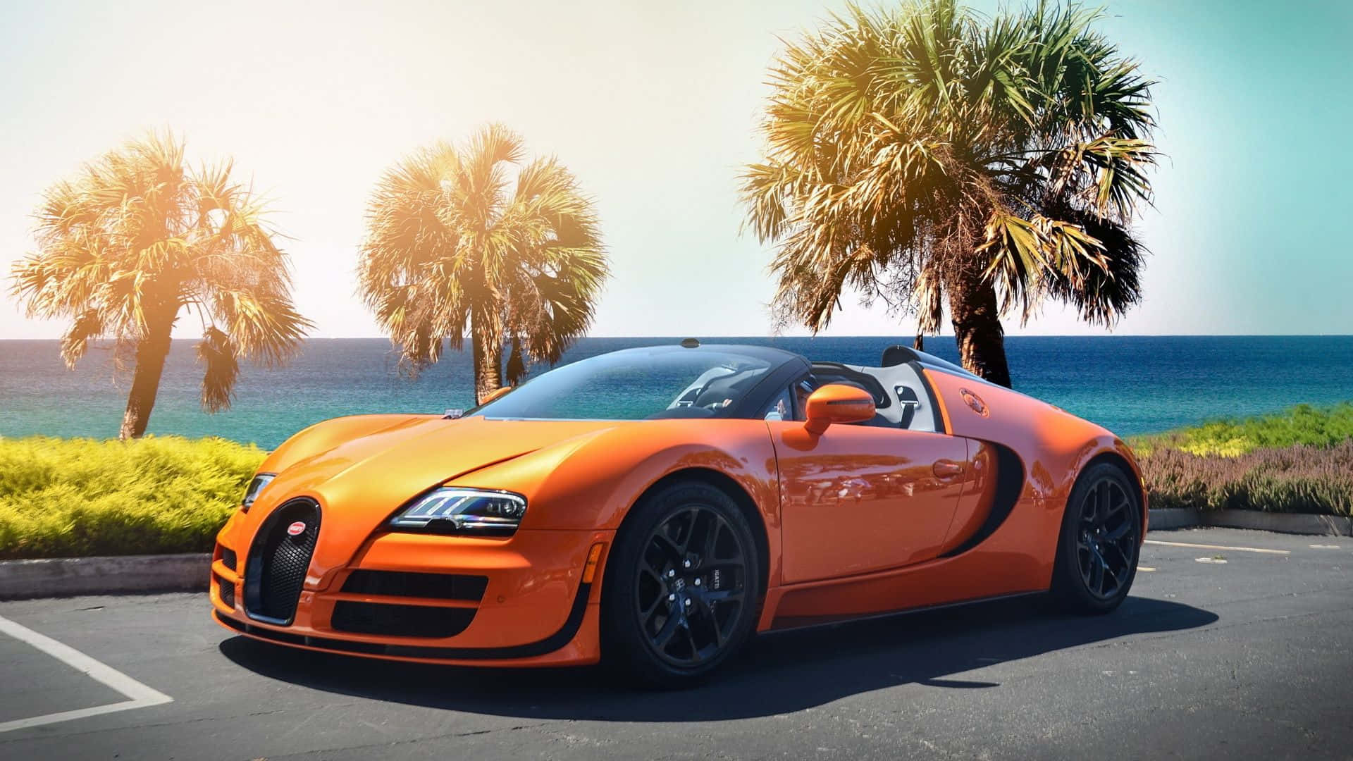 Best Bugatti Orange Sports Car Background