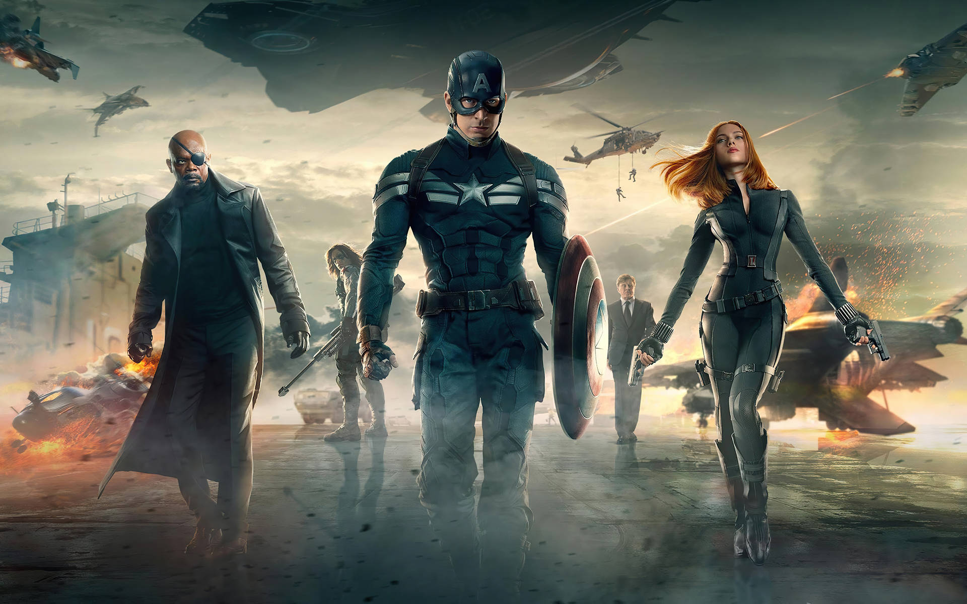 Best Captain America With Black Widow And Nick Fury Background