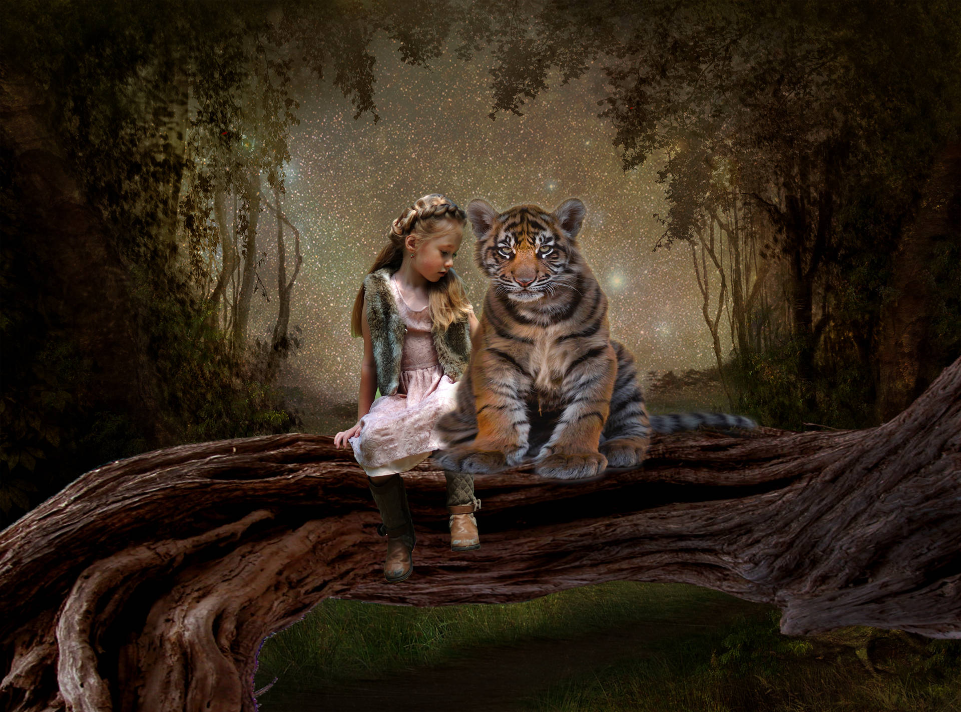 Best Friends Forever Girl And Tiger Background