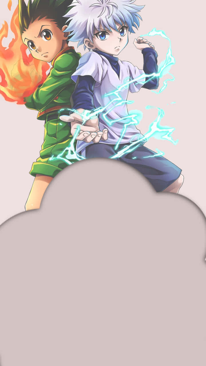 Best Friends, Gon And Killua, Playing The Latest Battle Royale Game On A Phone Background