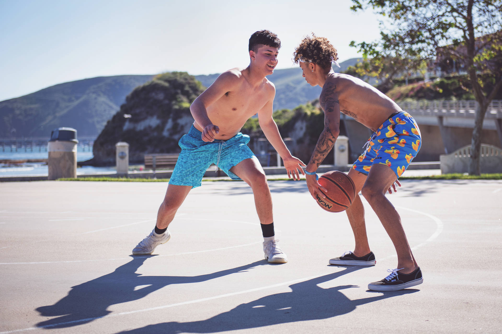 Best Friends Playing Basketball Background