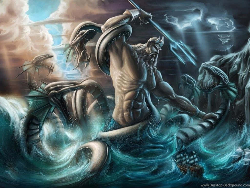 Best Greek Mythology Water Man Sword Painting Background