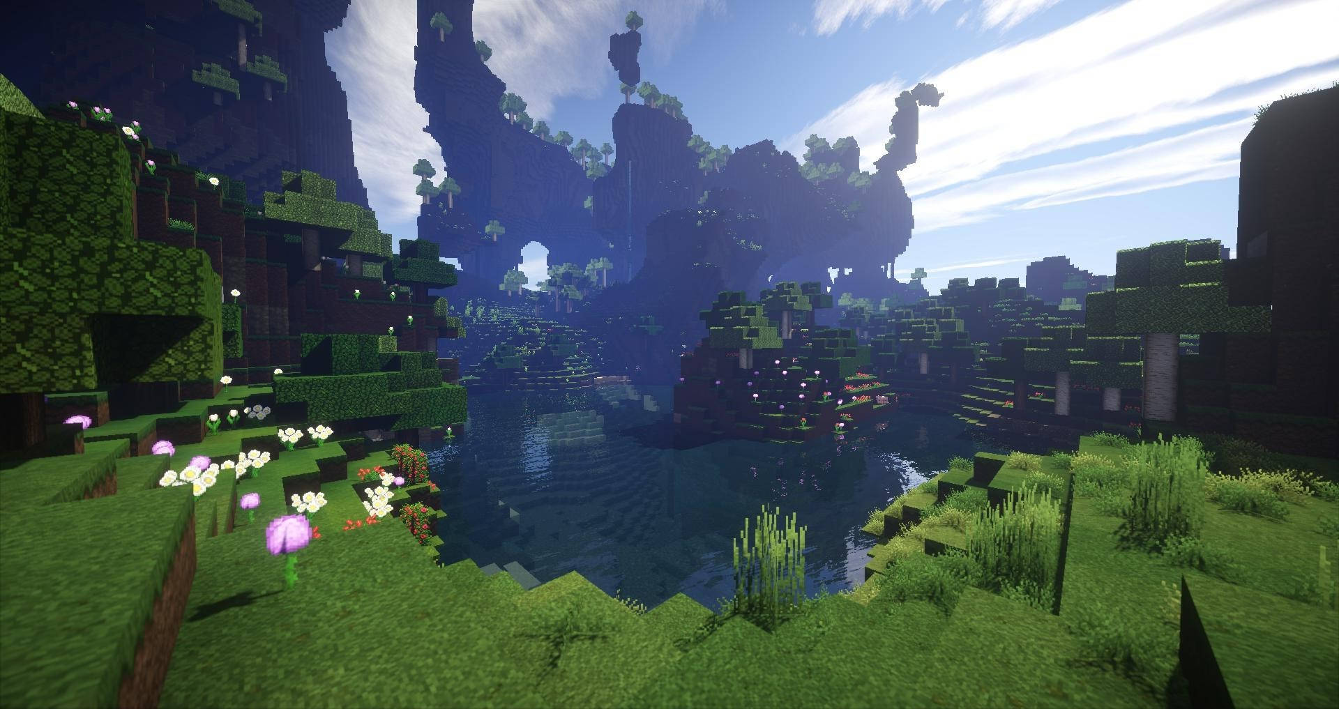 Best Minecraft Green Landscape With Flowers Background
