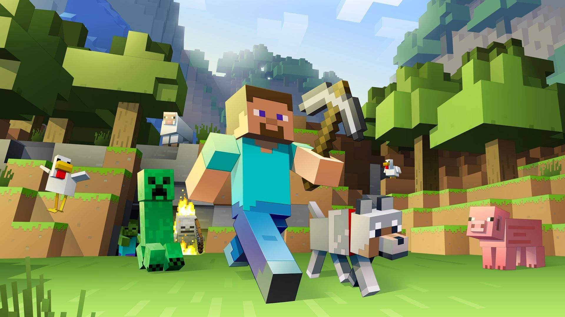 Best Minecraft Steve With Mobs Background