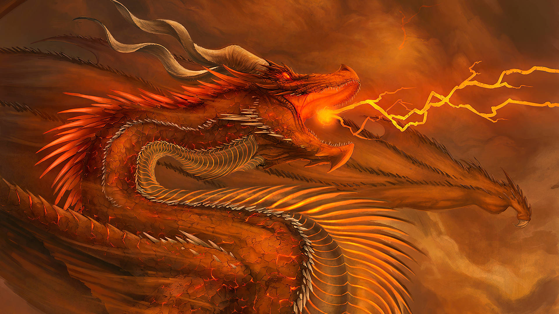 Best Orange Dragon Looking Fierce Background