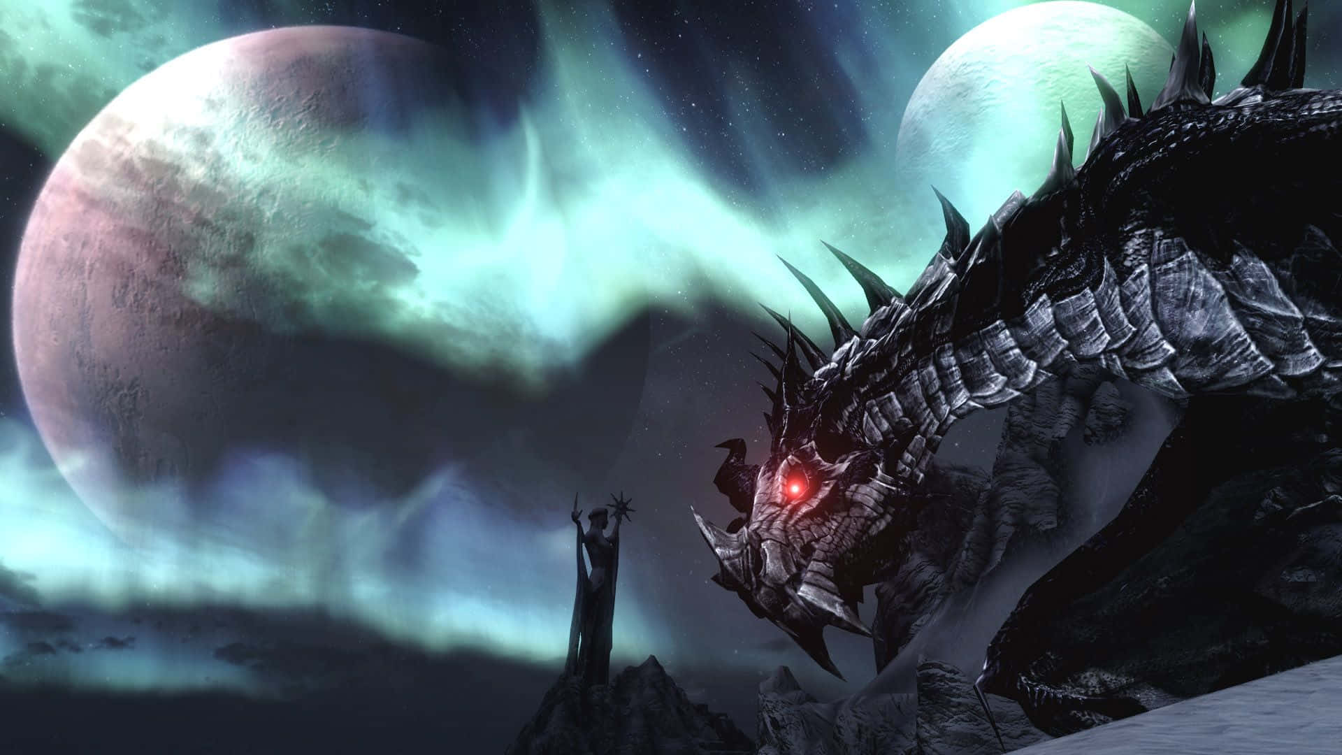 Best Skyrim Dragon By The Full Moon Background