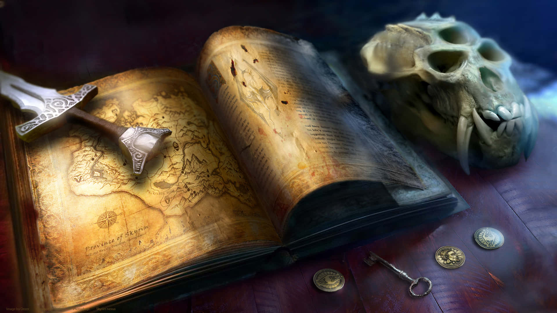 Best Skyrim Map, Coins, And Skull Background