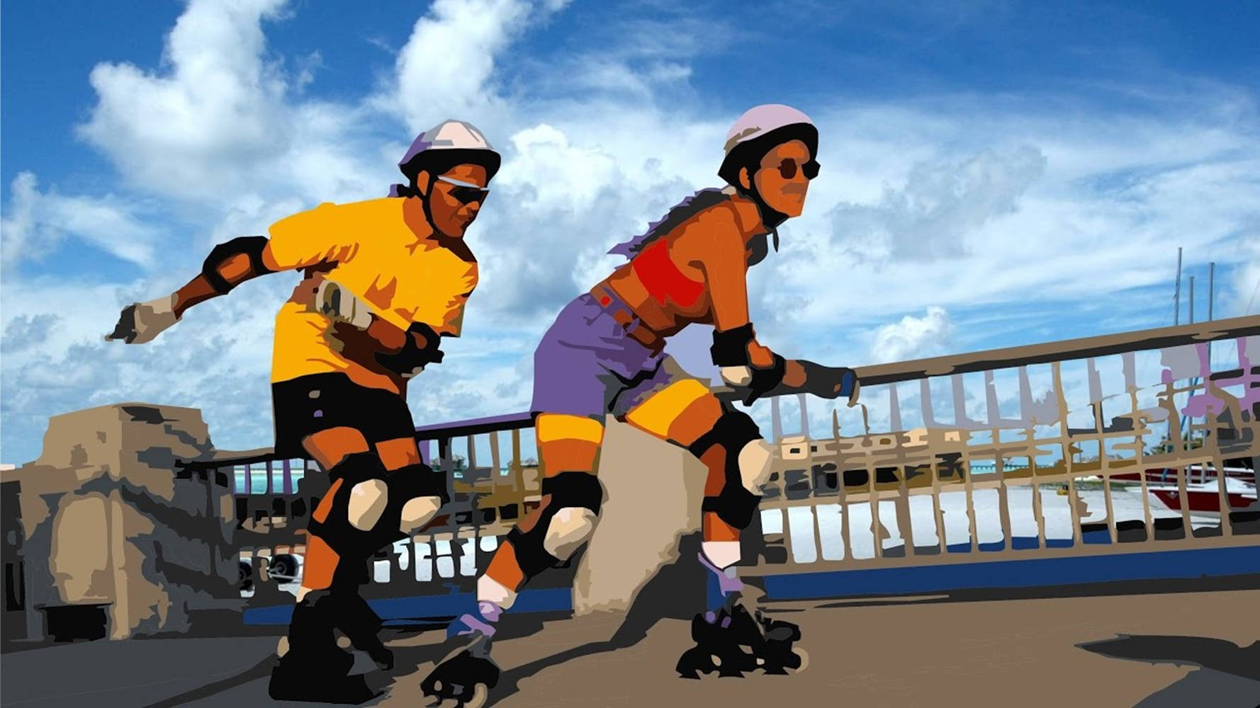 Bestfriends Rollerblading Vector Art