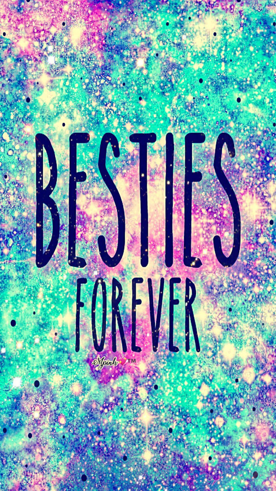 Besties Galaxy Kawaii Best Friend Typography Background