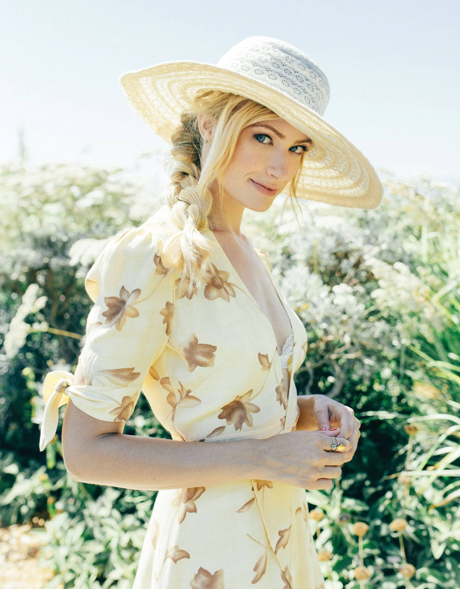 Beth Behrs In Summer Dress Background