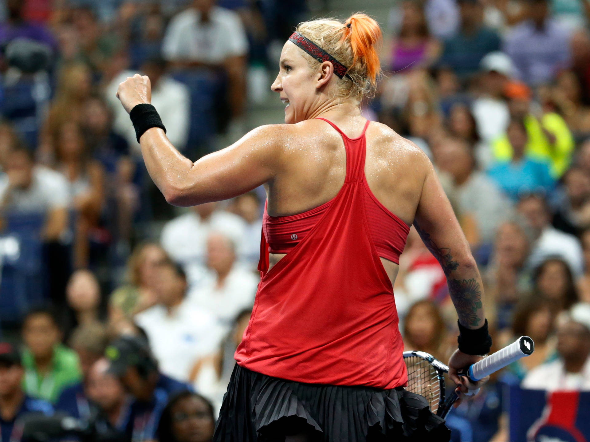 Bethanie Mattek-sands In Action On The Court. Background